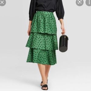 Green polka dot midi skirt
